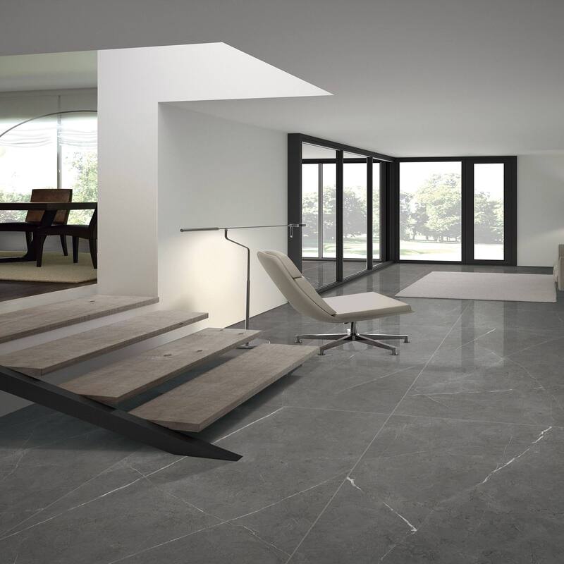 Dark Grey Veined Ceramic Tiles For Contemporary Villa Corridor