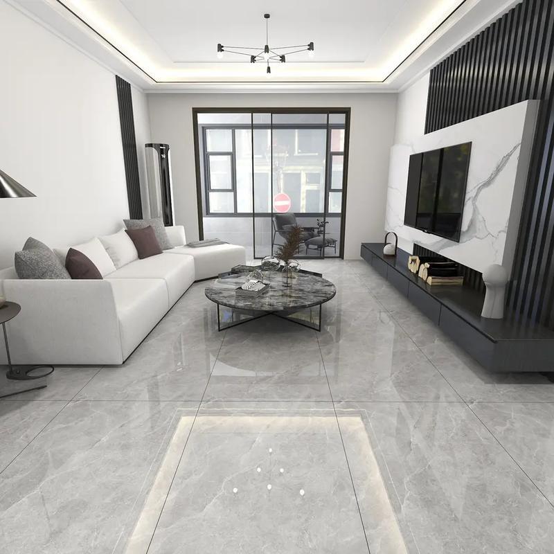 Modern Home Living Room With Marble‑Effect Ceramic Floor Tiles