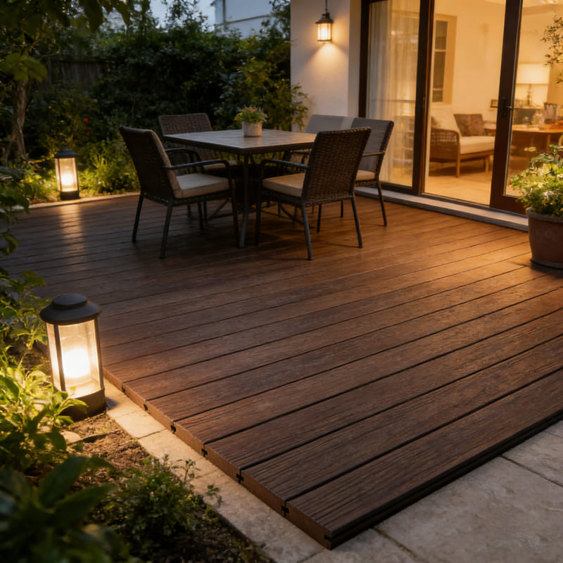 ASA Decking Installed On Evening Backyard Patio