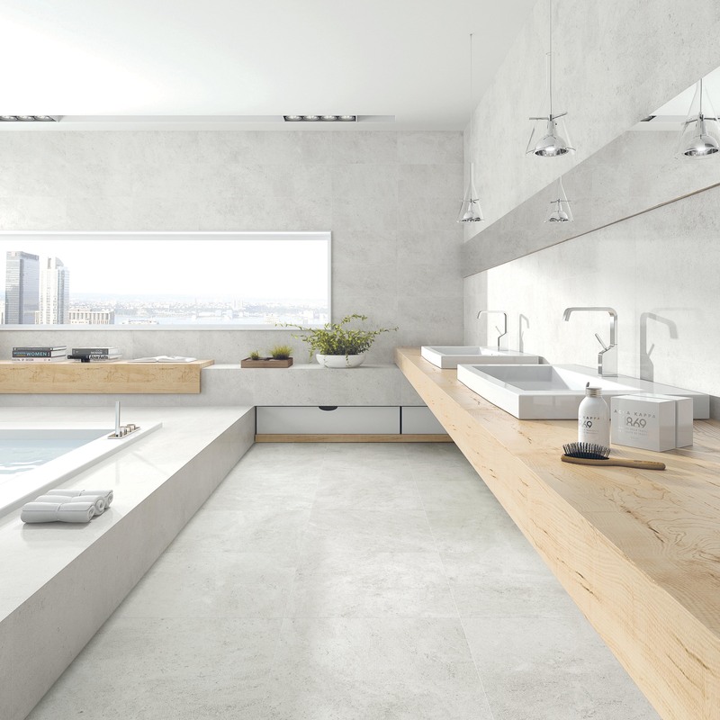 Light Gray Ceramic Wall And Floor Tiles For Luxury Bathroom